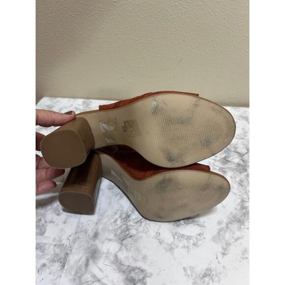 Topshop Nuvo Lasercut Suede Leather Sandal 39/8 Block Heel Open Toe Autuminal - Picture 7 of 8